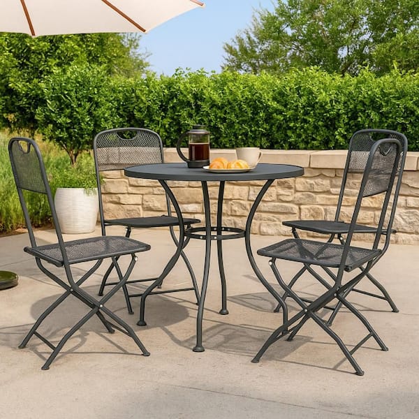 Yoko Dark Gray 5-Piece Metal Round Outdoor Dining Table Set