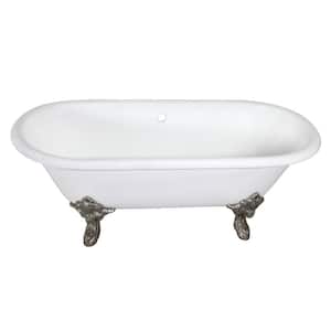 Aqua Eden 72 in. L Cast Iron Double Ended Clawfoot Bathtub in White/Brushed Nickel