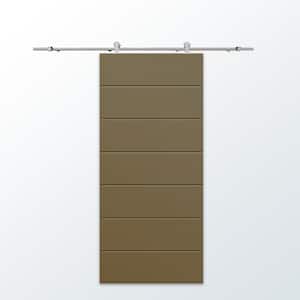 36 in. x 84 in. Olive Green Stained Composite MDF Paneled Interior Sliding Barn Door with Hardware Kit