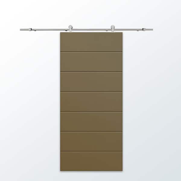 CALHOME 30 in. x 96 in. Olive Green Stained Composite MDF Paneled Interior Sliding Barn Door with Hardware Kit
