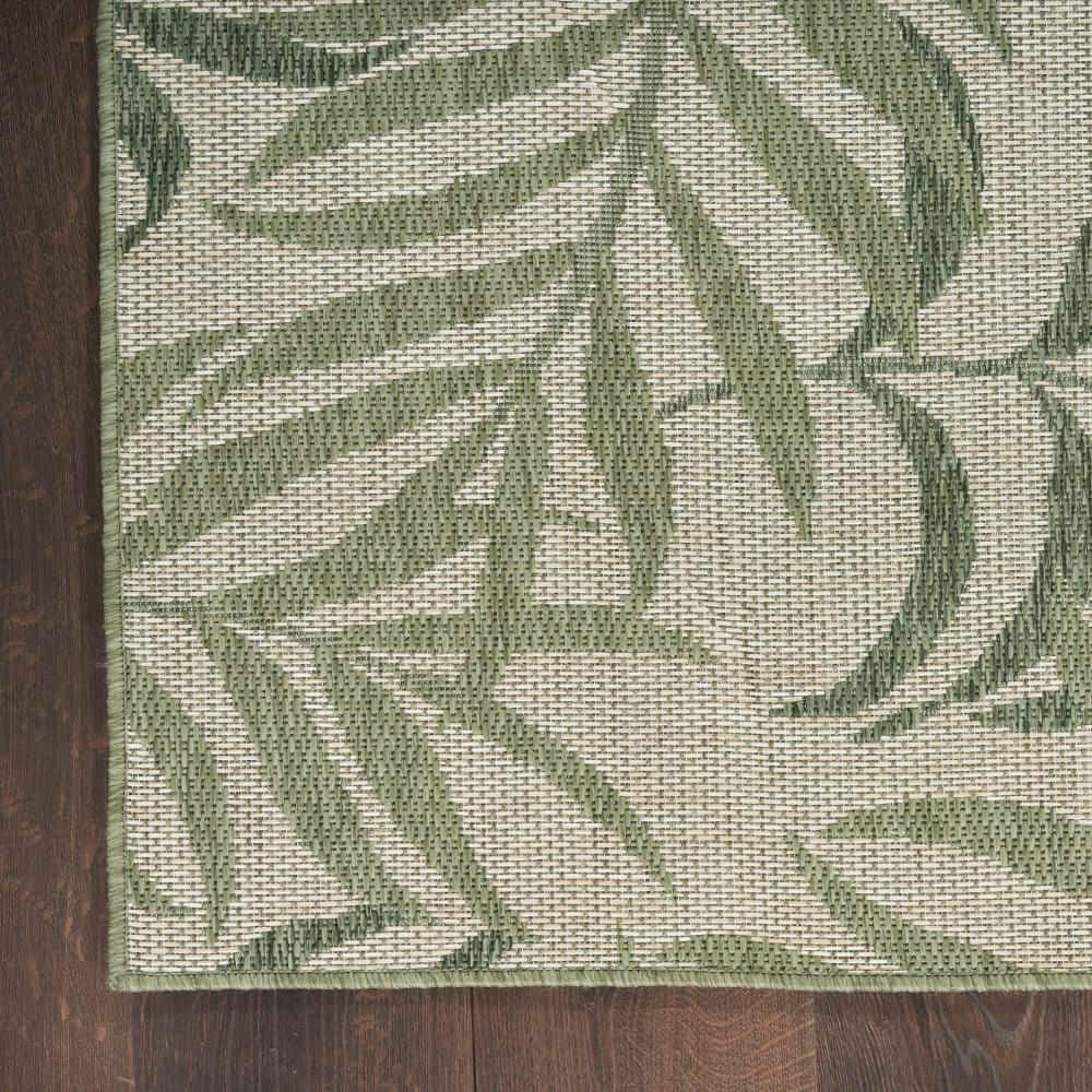 Ivory Green Tropical Floral Synthetic Runner Rug 2' x 8'