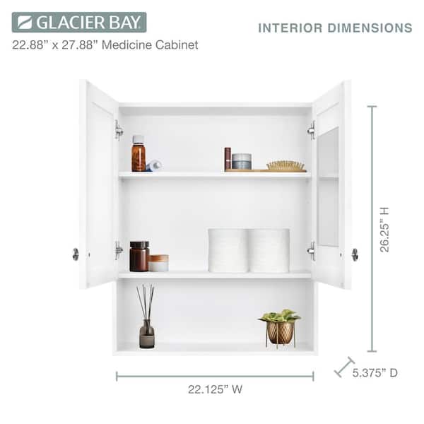 Glacier Bay 22-7/8 in. W. x 27-7/8 in. H Framed Surface-Mount Rectangular Bathroom Medicine Cabinet with Mirror, White