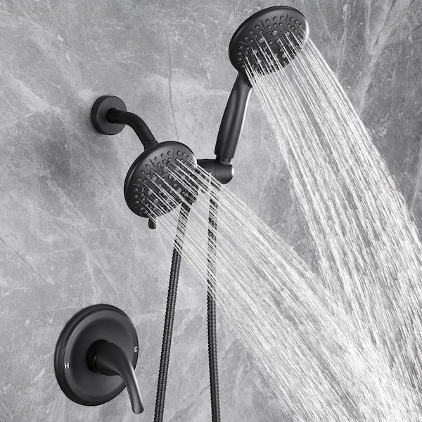 2 IN 1 Single-Handle 5-Spray Shower Faucet with 4.7 in. Wall Mount Dual Shower Heads in Matte Black (Valve Included)