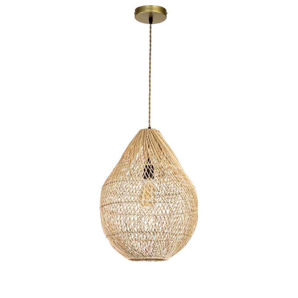 Hailey 1-Light Natural Rattan Pendant Light in Brass Handmade Shade Modern Coastal Hanging Light price history on PriceWatchPro