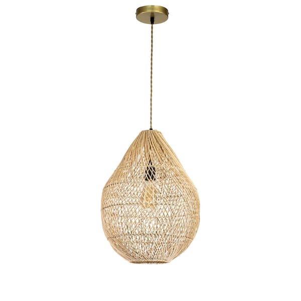 ELE Light & Decor Hailey 1-Light Natural Rattan Pendant Light in Brass Handmade Shade Modern Coastal Hanging Light