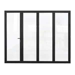 Matte Black 1-Left 3-Right Out-Swing Thermal Break Aluminum Folding Patio Door with Locks 144 in. x 80 in.