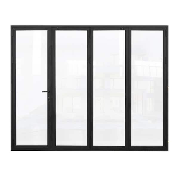 Matte Black 1-Left 3-Right Out-Swing Thermal Break Aluminum Folding Patio Door with Locks 144 in. x 80 in.
