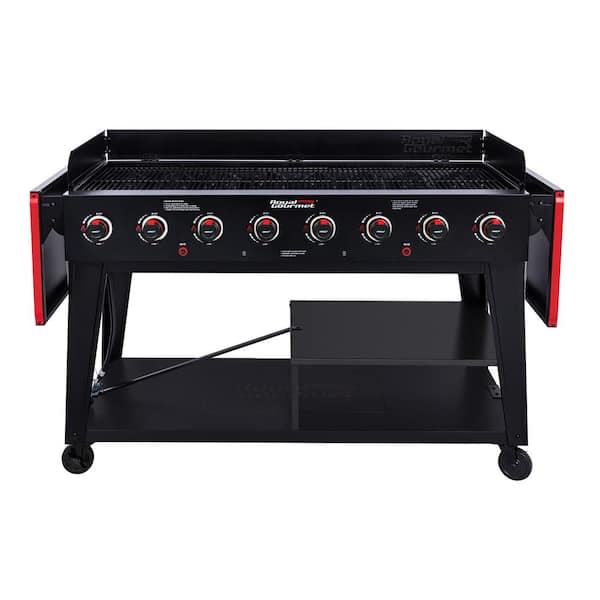 Royal Gourmet 8-Burner Event Propane Gas Grill with 2 Folding Side Tables in Black