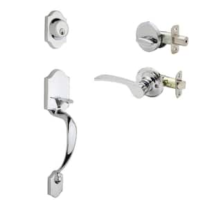 Soft Contemporary Polished Stainless Door Handleset with Left Hand Scandinavian Handle Trim