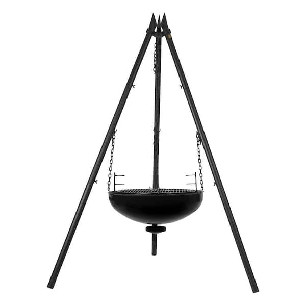 Scandinavian Tripod Campfire Pan 70, Outdoor Fireplace and Grill, Black Enameled Steel