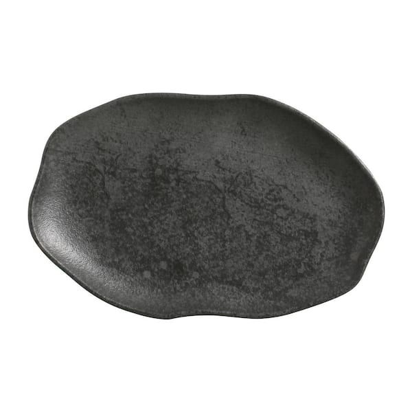 PORTO BRASIL 11.81 in. Chromium Gray Stoneware Shallow Oval Platter Medium (Set of 4)