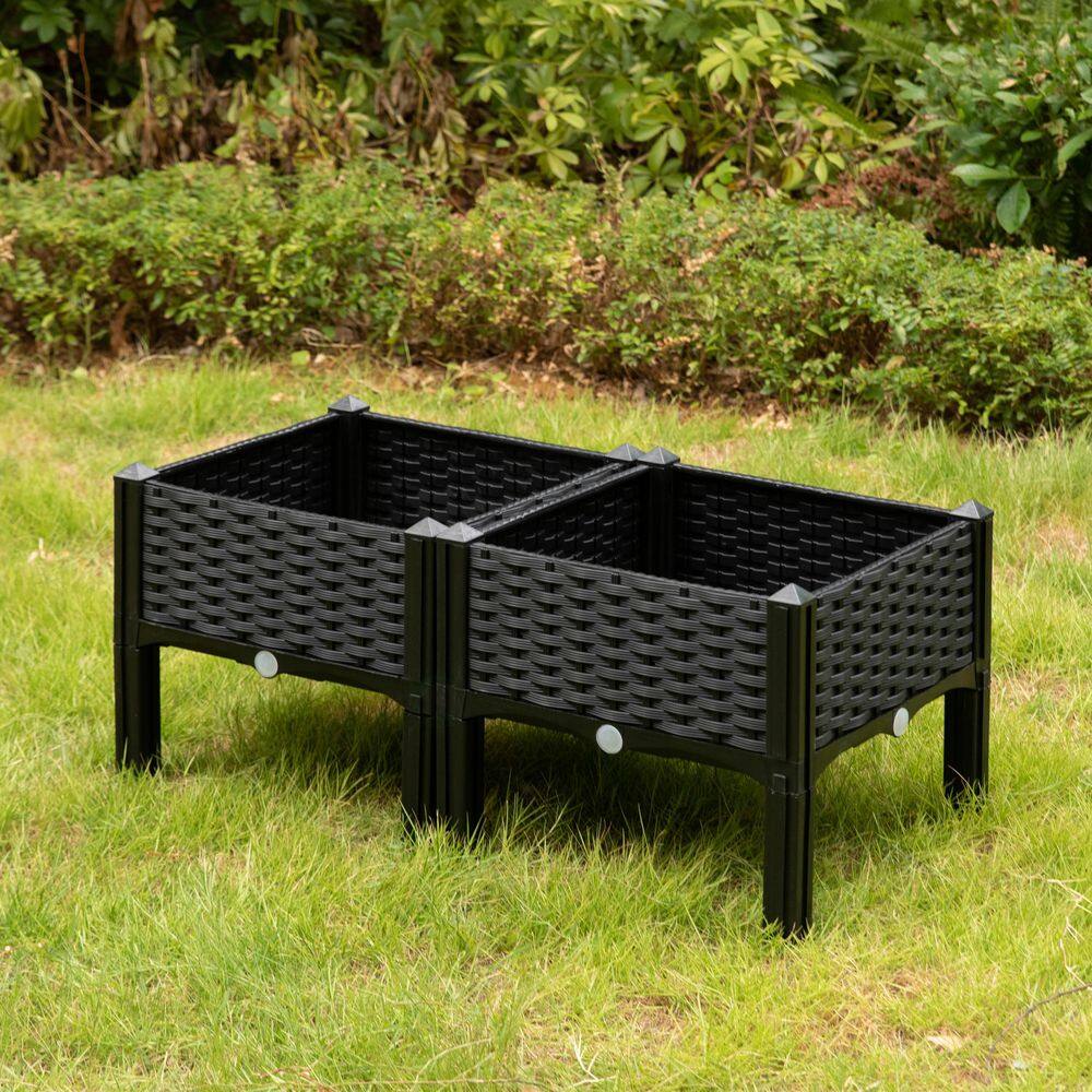 16" Brown Rattan Raised Garden Bed Planter