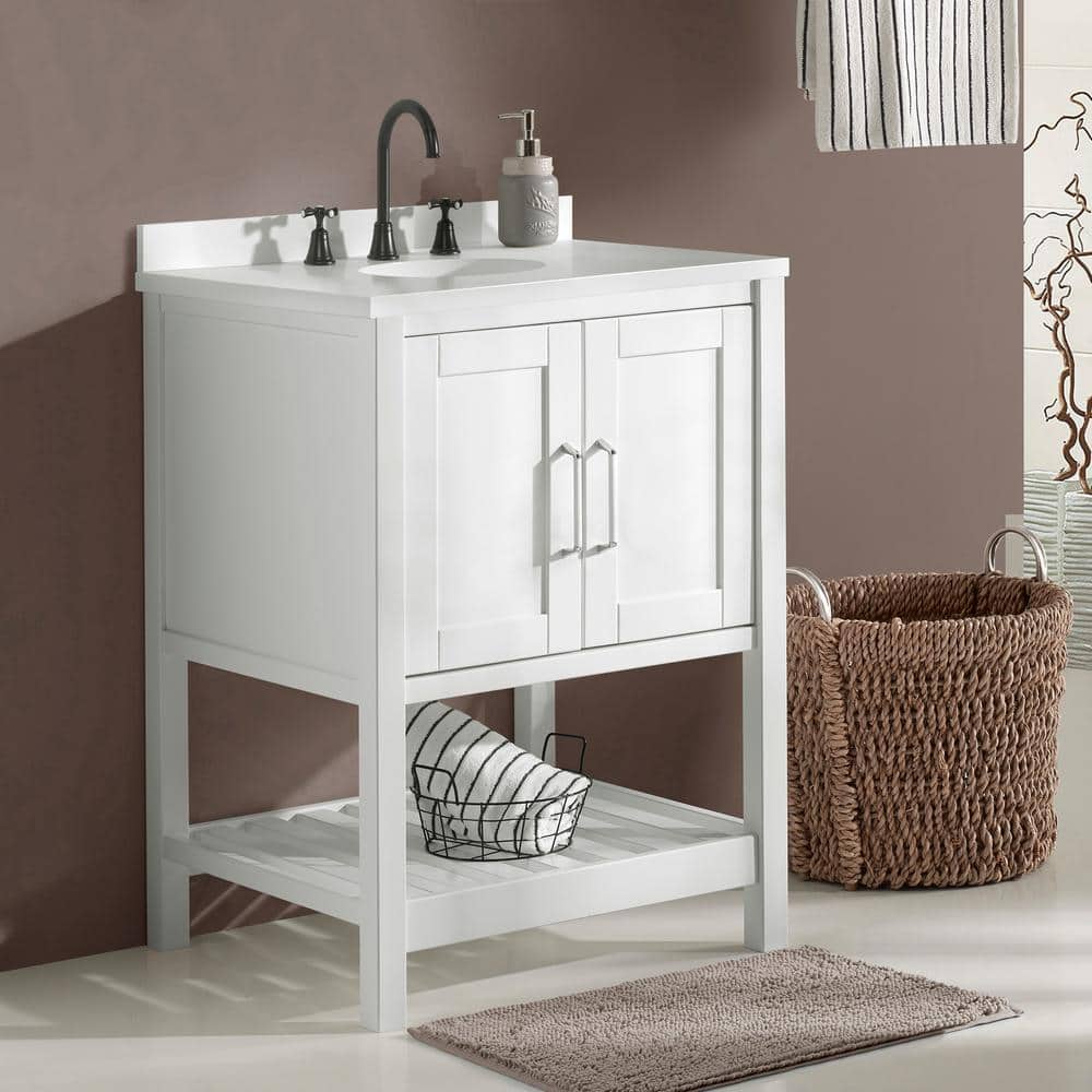 Bennet 24" White Pine Wood Modern Shaker Vanity Cabinet with Open Shelf