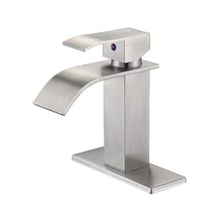 Single Handle Single Hole Low-Arc Bathroom Faucet with Deck Plate Vanity Sink Faucet in Brushed Nickel