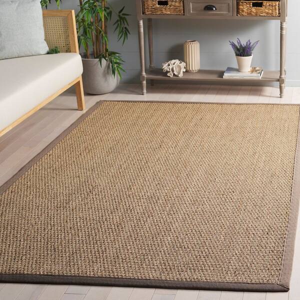 Natural Fiber 2 ft. x 3 ft. Natural/Gray Abstract Solid Border Area Rug