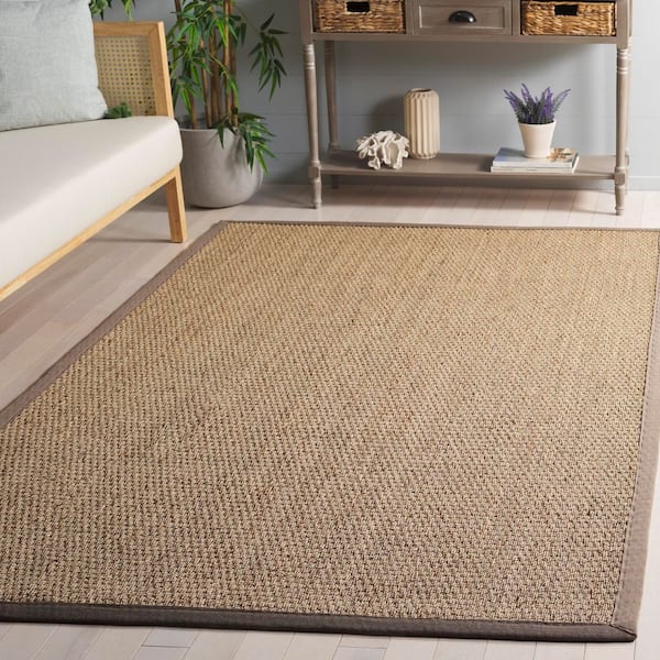 Natural Fiber 6 ft. x 6 ft. Natural/Gray Abstract Solid Border Square Area Rug