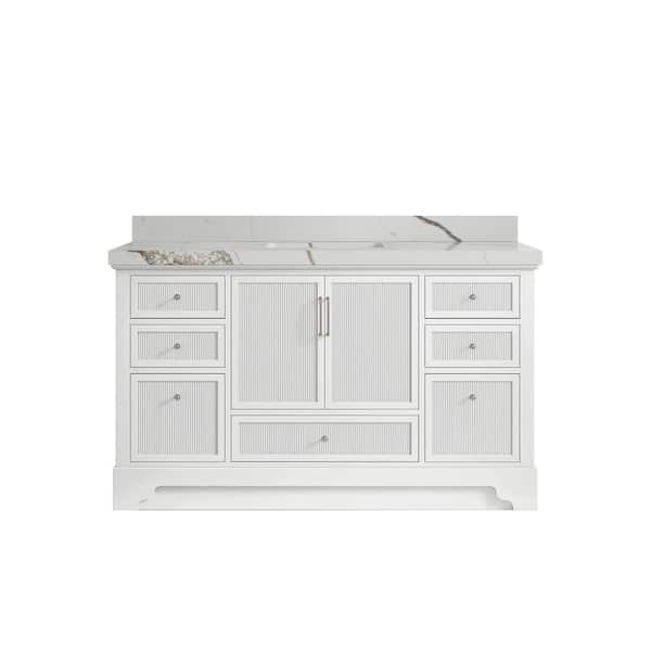 Willow Collections Alys 60 in. W x 22 in. D x 36 in. H Single Sink Bath Vanity in White with 2" Calacatta Gold Quartz Top