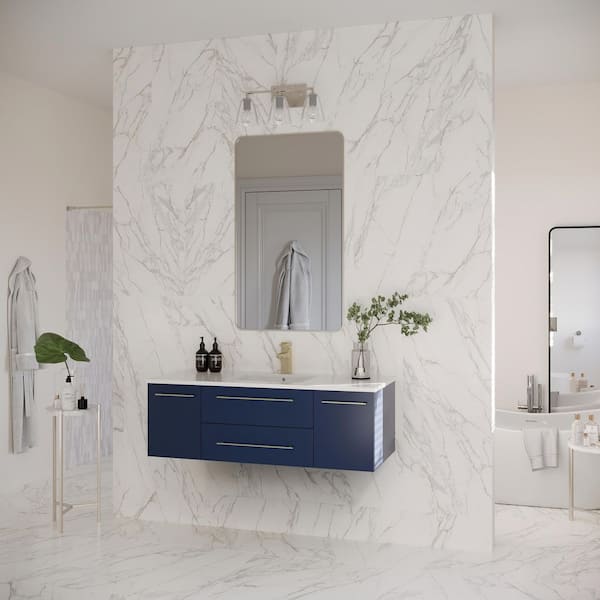 Lucera 48 in. Single Sink Wall Mount Floating Royal Blue Bath Vanity with White Quartz Top and Undermount Ceramic Sink