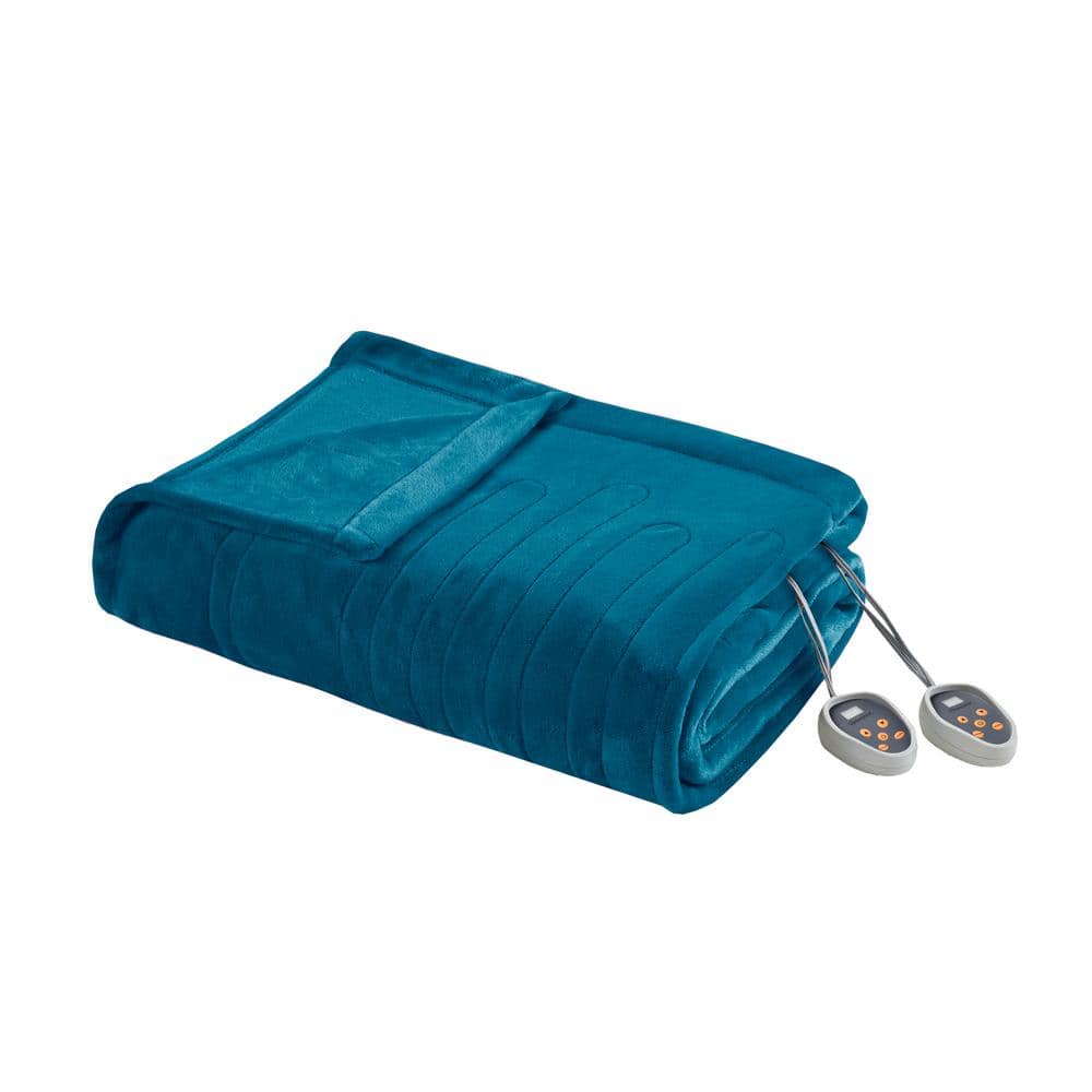 Beautyrest 84 in. x 90 in. Heated Plush Teal Queen Blanket BR541930