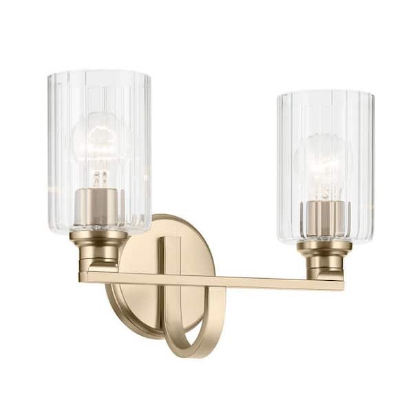 Gioe 14.25 in. 2-Light Vanity Light with Clear Fluted Glass in Champagne Bronze