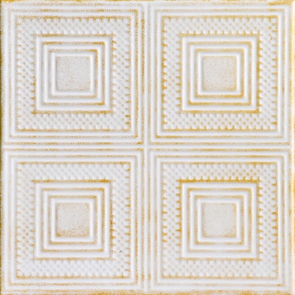 A La Maison Ceilings Nested Squares 1.6 ft. x 1.6 ft. Glue Up Foam Ceiling Tile in White Washed Gold