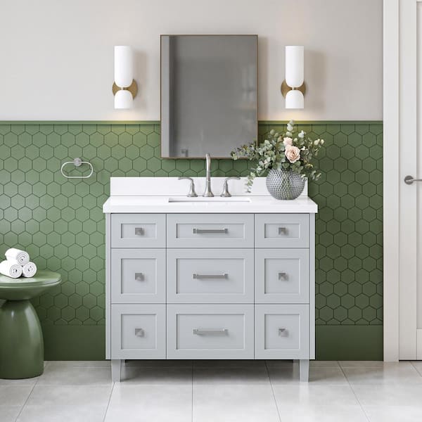 ARIEL Monroe 43 in. W x 22 in. D x 36 in. H Single Bath Vanity in Grey with Pure White Quartz Top