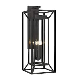 Harbor View 35.25 in. Black Outdoor Hardwired Rectangle Frame Wall Sconce with Clear Glass Shades and No Bulbs Included