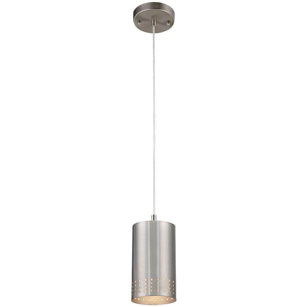 Westinghouse 1-Light Brushed Nickel Adjustable Mini Pendant with Perforated  Metal Cylinder Shade 6101200 - The Home Depot