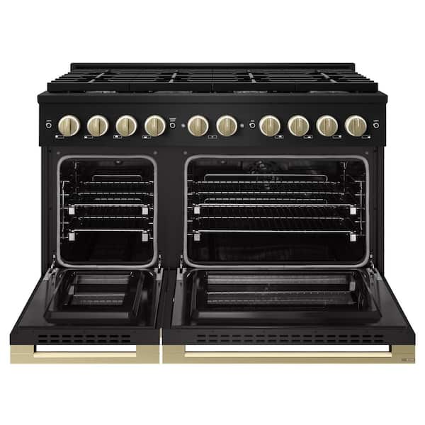 Autograph 48 in. 6.7 cu. ft. Marino Freestanding Gas Range with 8 Burners in Black Stainless Steel and Bronze Accents