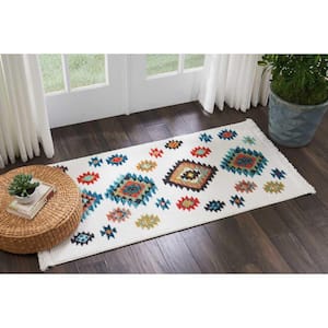 Tribal Decor White doormat 2 ft. x 4 ft. Tribal Transitional Kitchen Area Rug