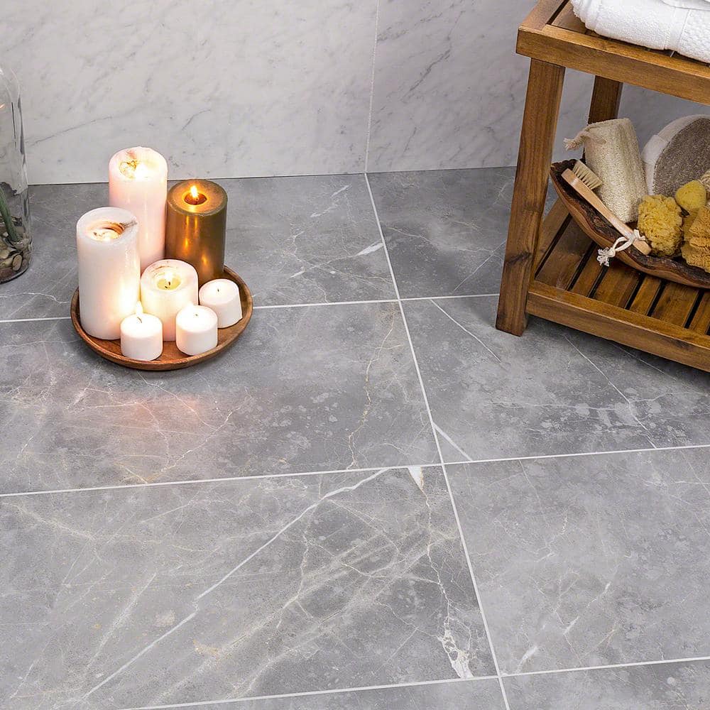 Grace 12" x 24" Matte Gray Porcelain Marble Look Tile