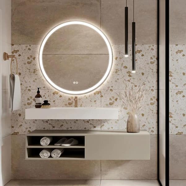 24 in. W x 24 in. H Round LED Anti-Fog Frameless Wall Mirror Bathroom Vanity Mirror With Front Light And Backlight