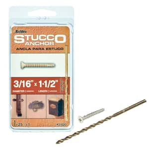 3/16 in. x 1-1/2 in. Steel Flat-Head Phillips Stucco Anchors with Drill Bit (25-Pack)