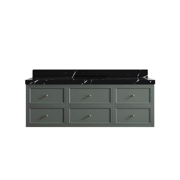 Willow Collections Roswell 60 in. W x 22 in. D x 36 in. H Single Sink Bath Vanity in Pewter Green with 2 in. Calacatta Black qt. Top
