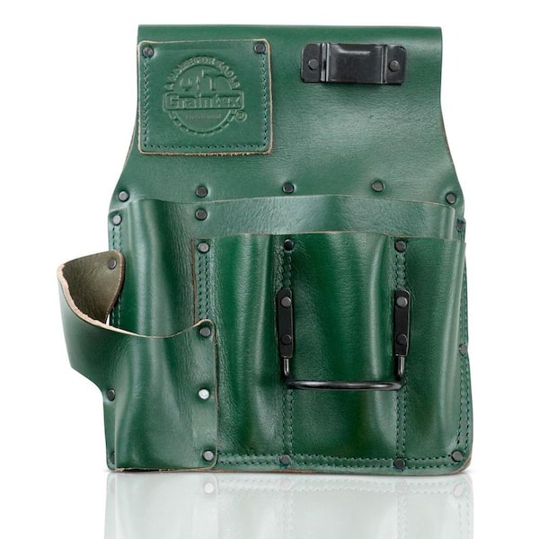 7-Pocket Emerald Green Top Grain Leather Right Handed Drywall Pouch with Ambassador Series