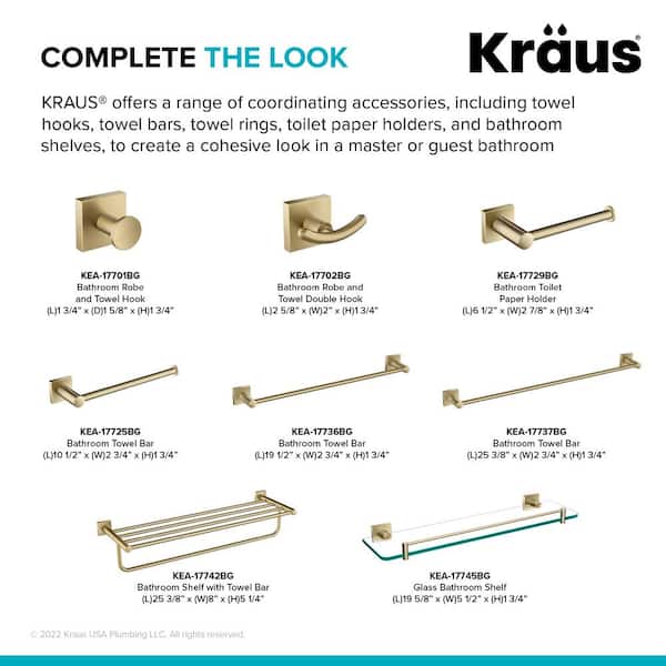 Kraus Ventus Bathroom Shelf with Towel Bar, Brushed Gold