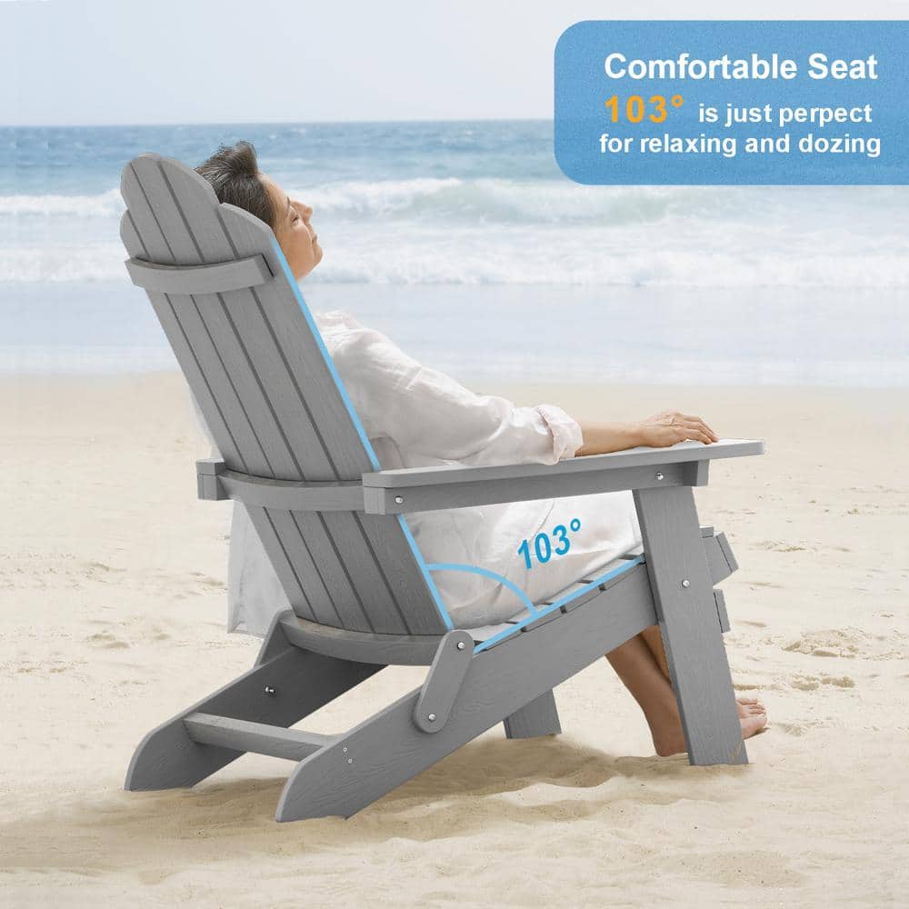 Gray Plastic Outdoor Folding Adirondack Armchair Set