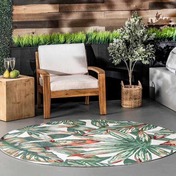 Lindsey Contemporary Floral Multi 6 ft. x 6 ft. Round Indoor/Outdoor Patio Area Rug