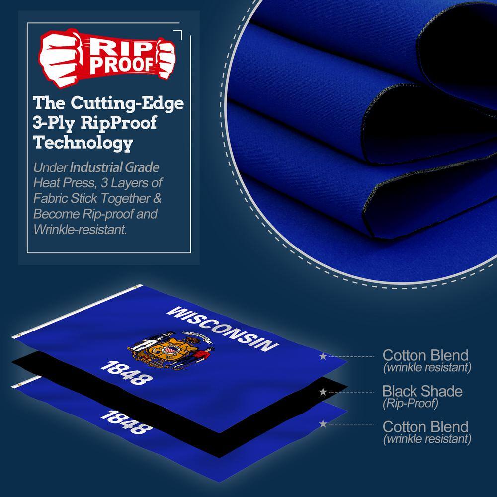 Rip-Proof Double Sided 3-Ply Wisconsin State Flag 3x5 Foot