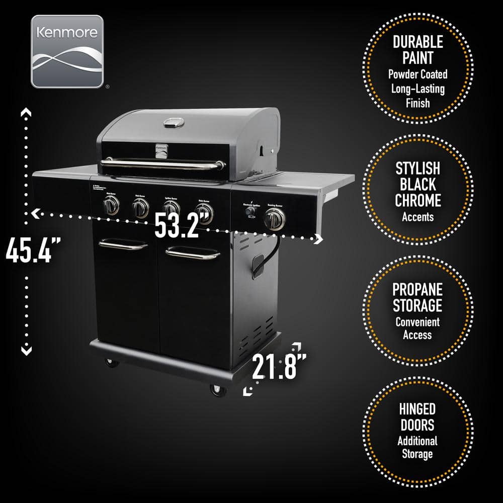 Kenmore Black 4-Burner Propane Gas Grill with Side Burner