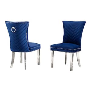Julie Navy Blue Velvet Fabric Stainless Steel Legs Side Chair (2-Chairs Included)