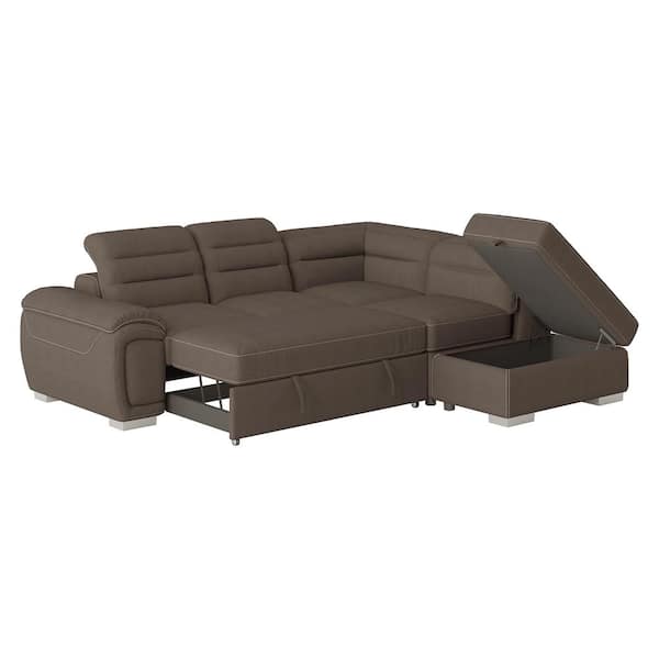 Vuilnisbak moersleutel Woning EVERGLADE HOME Bowling 107 in. W 3-Piece Microfiber Upholstery Sectional  Sofa in Chocolate w/ Pull-out Bed and Storage Ottoman LX-8277CH - The Home  Depot