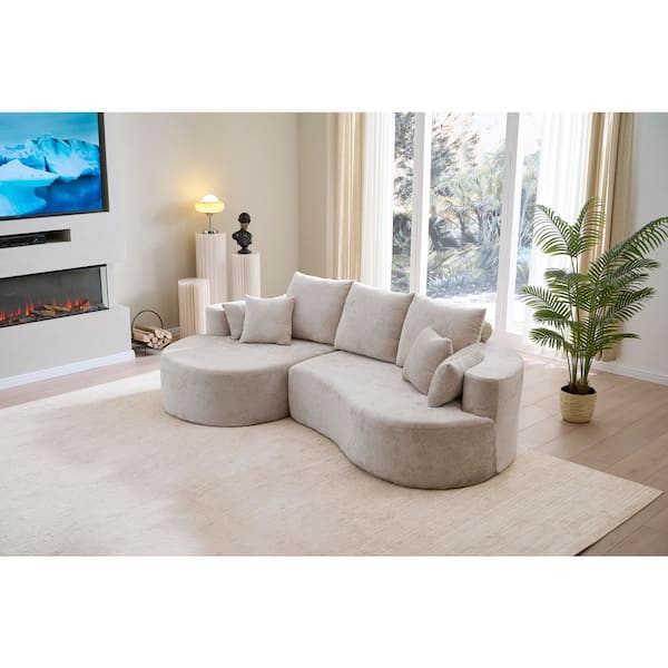 Windsor 106 in. 2-piece Polyester Fabric Upholstered Curved Foam-Filled Sectional Sofa with Pillows, in. Silver Lining