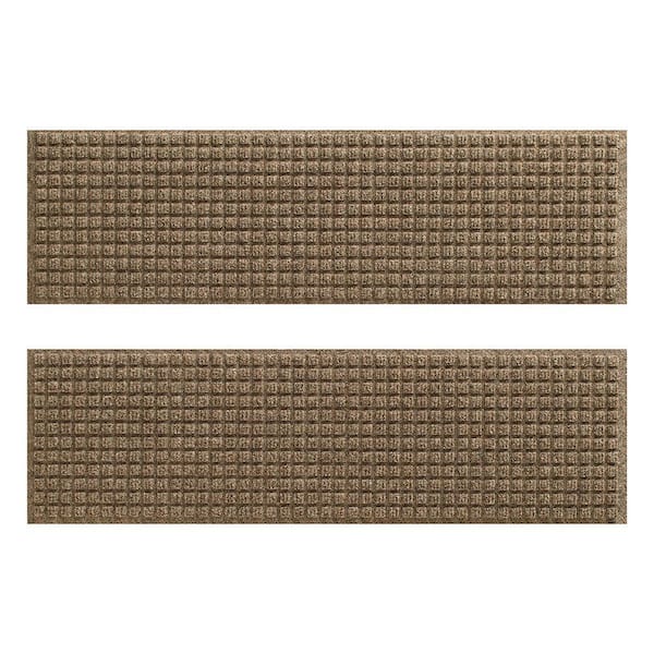 Waterhog Squares 8.5 in. x 30 in. PET Polyester Indoor Outdoor Stair Tread Cover (Set of 4) Camel