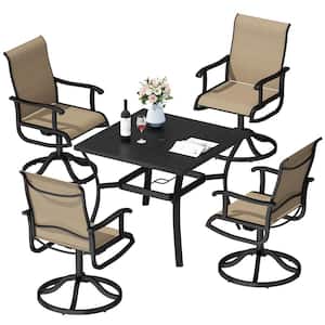 5-Piece Patio Dining Set with a 37 in. Square Metal Table and 4 Rotating Dining Chairs Outdoor Dining Ensemble