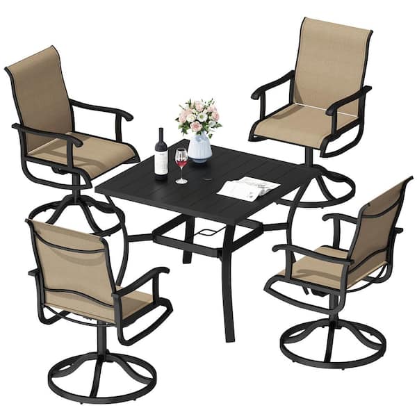 DEXTRUS 5-Piece Patio Dining Set with a 37 in. Square Metal Table and 4 Rotating Dining Chairs Outdoor Dining Ensemble