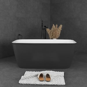 59 in. x 28 in. Soaking Bathtub with Center Drain in Grey and White