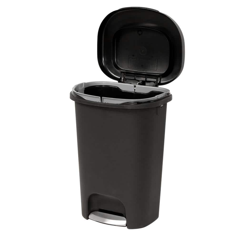 13 Gallon Garbage Trash Can with Stainless Steel Pedal for Kitchen, Black