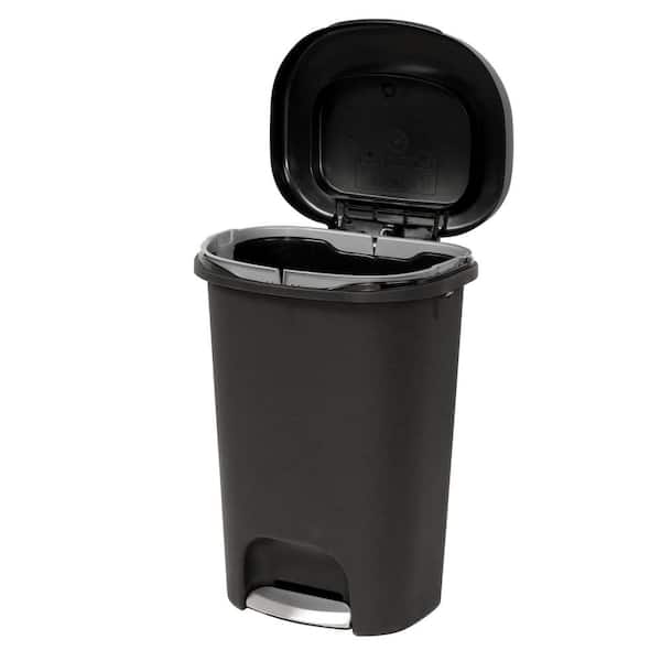 Step On Trash Can 10 Gal Wide Black with Silver Lid Lock Household Waste Storage 
