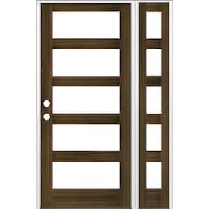 56 in. x 96 in. Modern Hemlock Right-Hand/Inswing Clear Glass Black Stain Wood Prehung Front Door with Left Sidelite